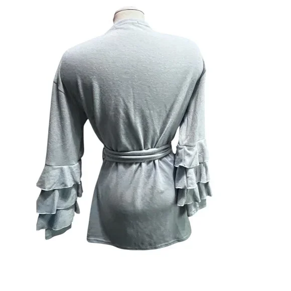 Simply Southern Fleece Ruffled Belted Long Sleeve Cardigan Sz Large Womens Soft - Picture 9 of 10